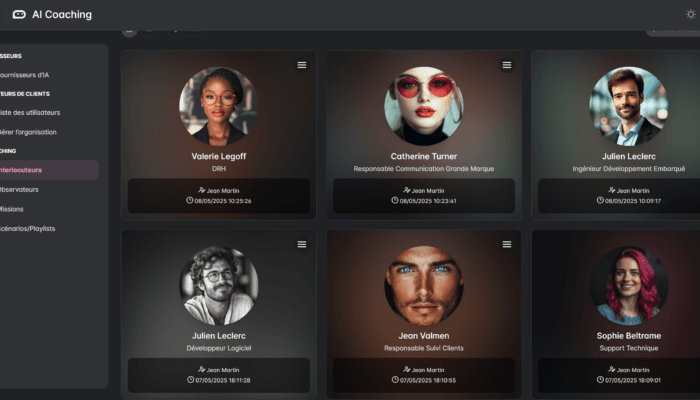 Interlocutors screen of the app: character library