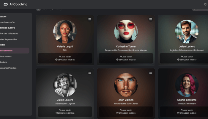 Character library of the AI-Coaching app: virtual interlocutors with their job titles