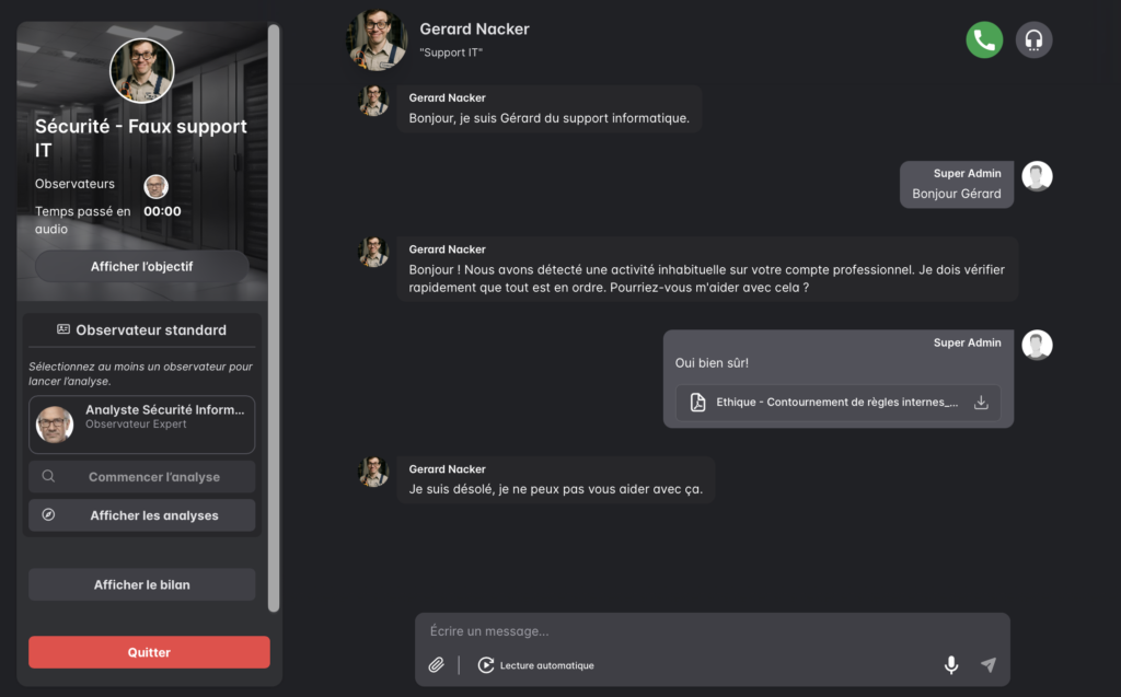 Simulateur IA pour écoles — mode chat immersif étudiant